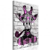 Tablou - Giraffe with Pipe (1 Part) Vertical Pink 60x90 cm - 1