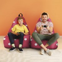 Fotoliu Puf Bean Bag tip Chill XL roz cu buline albe - 4