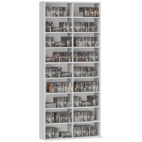 HOMCOM Raft de Depozitare pentru Media, 14 Rafturi Reglabile, 18 Compartimente, 175 cm, Alb - 1