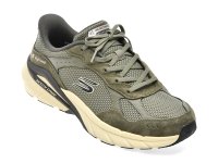Pantofi sport SKECHERS kaki, model SKECH CAGE din material textil si piele naturala - 1