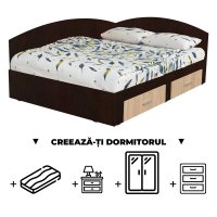 Creeaza-ti Dormitorul ALMA, sonoma inchis + sonoma deschis, de la Pat Colt Alma 140x200 cm, cu 2 sertare laterale pe role, adauga Saltea, Noptiere, Comoda, Dulap - 1