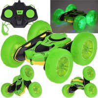Masinuta cu telecomanda Stunt Car 360, verde, cu roti iluminate - 1