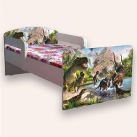 Pat pentru copii Jurassic Park cu manere si saltea, 130x60 cm, pentru varsta 2-6 ani - 2