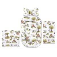 Set 4 in 1 Cosulet bebelus, Qmini, Baby Cocoon 75x55 cm, Din bumbac certificat Oeko Tex Standard 100, Cu paturica, Cu salteluta, Cu perna fluture, Fox on Bikes Natural - 1