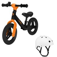 Bicicleta fara pedale, Lionelo, Toni, Cu ghidon si sa reglabile, Ultra usoara, 2.8 Kg, 18 luni+, Sustine 30 kg, Portocaliu + Casca pentru copii, Reglabila 50-56 cm, Alb - 1