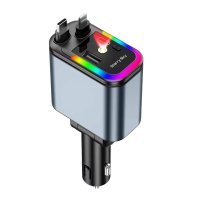 Incarcator Auto 4-in-1 Retractabil cu Fast Charge, Cabluri Lightning & Type-C, Iluminare RGB si Proiectie Laser - 1