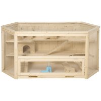 PawHut Cusca pentru hamsteri din lemn cu 3 niveluri, acoperis cu deschidere, 115x60x55cm - 1