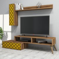 Comoda TV Planet - Walnut, Yellow - 1