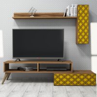 Comoda TV Planet - Walnut, Yellow - 4