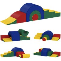 AIYAPLAY Parcurs motricitate pentru bebelusi - Set modular de 5 blocuri de escalada din spuma 181 x 39 x 44 cm multicolor | Aosom Romania - 1