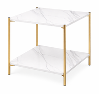 Masuta de cafea moderna cu blat tip marmura si cadru auriu 40 x 40 x 43cm - 1