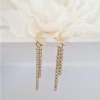 Cercei cromatici - Model simbol si lantisor cu 2 straturi impletit cu Zirconii - Argint 925 placat cu Aur Galben 18K - 1