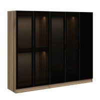 Dulap KALE cu 5 usi, finisaj auriu si geam fumuriu, dimensiuni 225x52x210 cm - 1