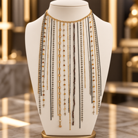 Colier statement cu lanturi asimetrice si detalii decorative - 1