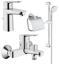 Pachet complet baterii baie Grohe Bau Edge marimea S(23328000,23334000,27853001), suport hartie igienica Essentials (40367001) - 1