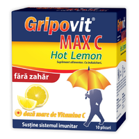 Gripovit Max C Hot Lemon fara zahar, 10 plicuri, Zdrovit - 1