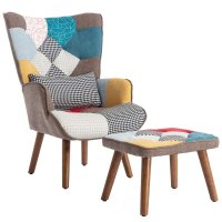 Fotoliu modern cu taburet si perne, Multicolor | Aosom Romania - 1