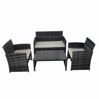 Set mobilier exterior KLUGMEISTER KJFR030 din ratan gri, canapea cu 2 fotolii si masuta din sticla securizata - 1