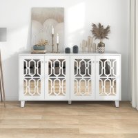 Comoda alba cu oglinda si manere din cristal frezat, 160 x 40 x 84 cm | Aosom Romania - 1