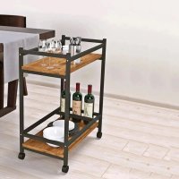 Masuta de servire cu roti Clasic Homs, nuc si negru, 81 x 34 x 61 cm - 1