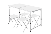 Set Masa plianta pentru camping gradina cu 4 scaune alb - 1