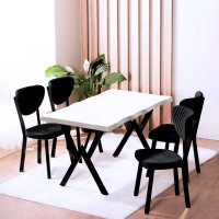 Set Masa Barton din MDF cu 4 Scaune  din metal, alb si negru, 140 cm - 1