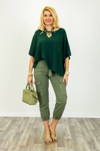 Pulover din vascoza cu maneca fluture, verde inchis - 1