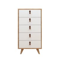 Comoda FRENZU cu 5 Sertare, Stejar si Alb, Dimensiuni 50x40x103 cm - 1