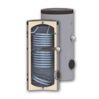 Boiler 200 litri cu 2 serpentine SUNSYSTEM SON 200, pentru centrala termica si solar, montaj pe sol, izolatie termica, manta de protectie , flansa de vizitare, emailat cu titan - 1