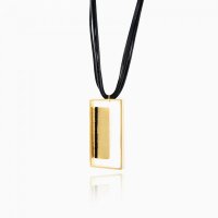 Colier Oriel cu Pandantiv Rectangular si Cristale Negre, Placat cu Aur de 24k - 1
