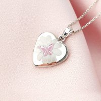 Medalion in forma de inima cu fotografii - Pink Butterfly Bloom - Argint 925 - 1