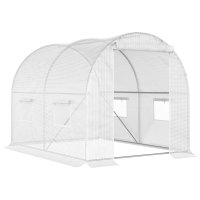 Seră Tunel Outsunny cu 4 Feronete si Usă Rulantă, 3x2x1.9 m, Oțel Zincat și Polietilenă, Alb | Aosom Romania - 1