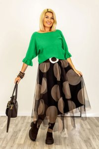 Pulover verde cu maneci scurte si volane la mansete, din vascoza - 1