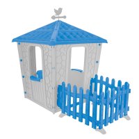 Casuta de gradina pentru copii Pilsan Stone House BlueGrey cu gardulet inclus, utilizare interiorexterior,plastic rezistent UV, design realist - 1