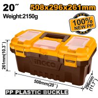 Cutie pentru Depozitare Scule 20" INGCO PBX2001, Dimensiuni 508x296x261mm, Capacitate 20kg, Tava Interioara, Compartimente Superioare, Maner Rezistent - 1
