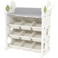 AIYAPLAY etajera pentru copii cu 4 niveluri si 9 cosuri, 77 x 42 x 94 cm, crem si alb - 1