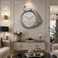 Ceas Decorativ de Perete cu Păun, Mecanism Quartz, Design 3D Elegant – 43 x 50 cm - 1