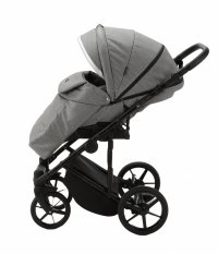 Carucior 3 in 1 Adamex Rimini Alu tip Collection Linen  EcoLeather cloud gray cu scaun iSize, parte sport reglabila pana la orizontala, cadru cu suspensii, landou cu suport de cap reglabil pe inaltime - 1