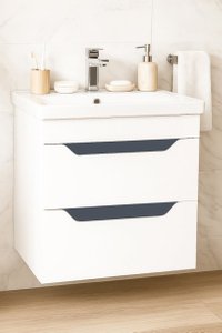 Set Baza front MDF si Lavoar seria 756, suspendata, cu sertare, 60 cm, alb + antracit - 1