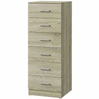 Comoda HOMCOM cu 6 Sertare, Design Modern pentru Dormitor si Hol, 40x40x110cm, Stejar | Aosom Romania - 1