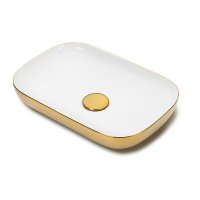 Lavoar pe blat Celesta Carina, ceramica, auriu/alb, 60 x 40 x 13 cm - 1