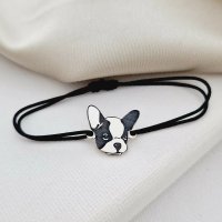 Bratara Bulldog Francez din Argint 925 cu Snur Reglabil - 1