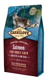CARNILOVE Sensitive & Long Hair, Somon, hrană uscată fără cereale pisici, sensibilități digestive, piele și blană, 6kg - 2