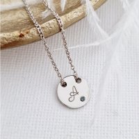 Lantisor personalizat - Pandantiv banut 10 mm cu initiala si Diamant natural - Argint 925 Rodiat - 1