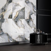 Gresie Portelanata Rozer Grey Gold Insert Carving 60X120 Lucioasa cu Insertii Aurii - 3