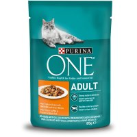 PURINA One Adult, Pui cu Fasole Verde, plic hrană umedă pisici, (în sos), 85g - 2