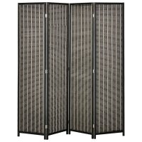 HOMCOM Paravan pentru spatii interioare, separeu pliabil cu 4 panouri, din lemn si bambus, 180x180x1.9cm, negru si maro | AOSOM RO - 1