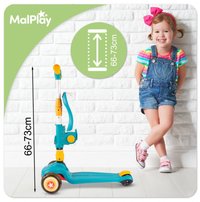 Trotineta pentru copii, Malplay, pliabila, 2 in 1, scaunel detasabil, roti din PU cu lumini Led, punte antiderapanta si frana de picior, ghidon reglabil pe inaltime, manere ergonomice, 56 x 28 x 66 cm, Blue  Yellow - 4