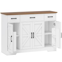 Bufet Rustic HOMCOM pentru Bucătărie cu Uși Soft-Close, 3 Sertare și 3 Rafturi Reglabile, Alb | Aosom Romania - 1