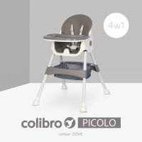 Scaun de masa multifunctional 4 in 1, Pliabil, cu Cos de depozitare, cu ham de siguranta, Tavita dubla detasabila, 70 x 56 x 92 cm, greutate 3.8 kg, Colibro Picolo Dove - 1